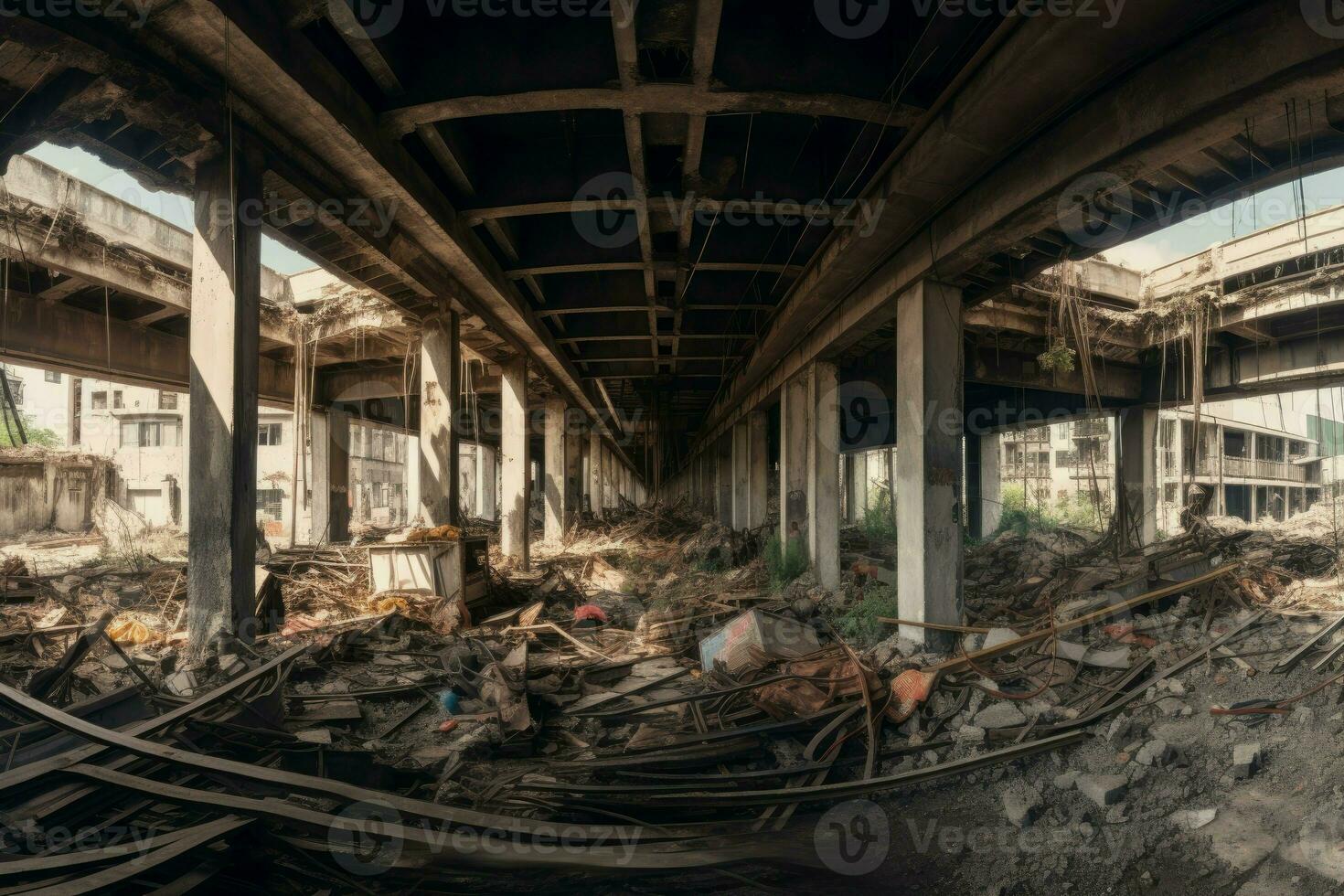 vernield gebouw panorama. genereren ai foto