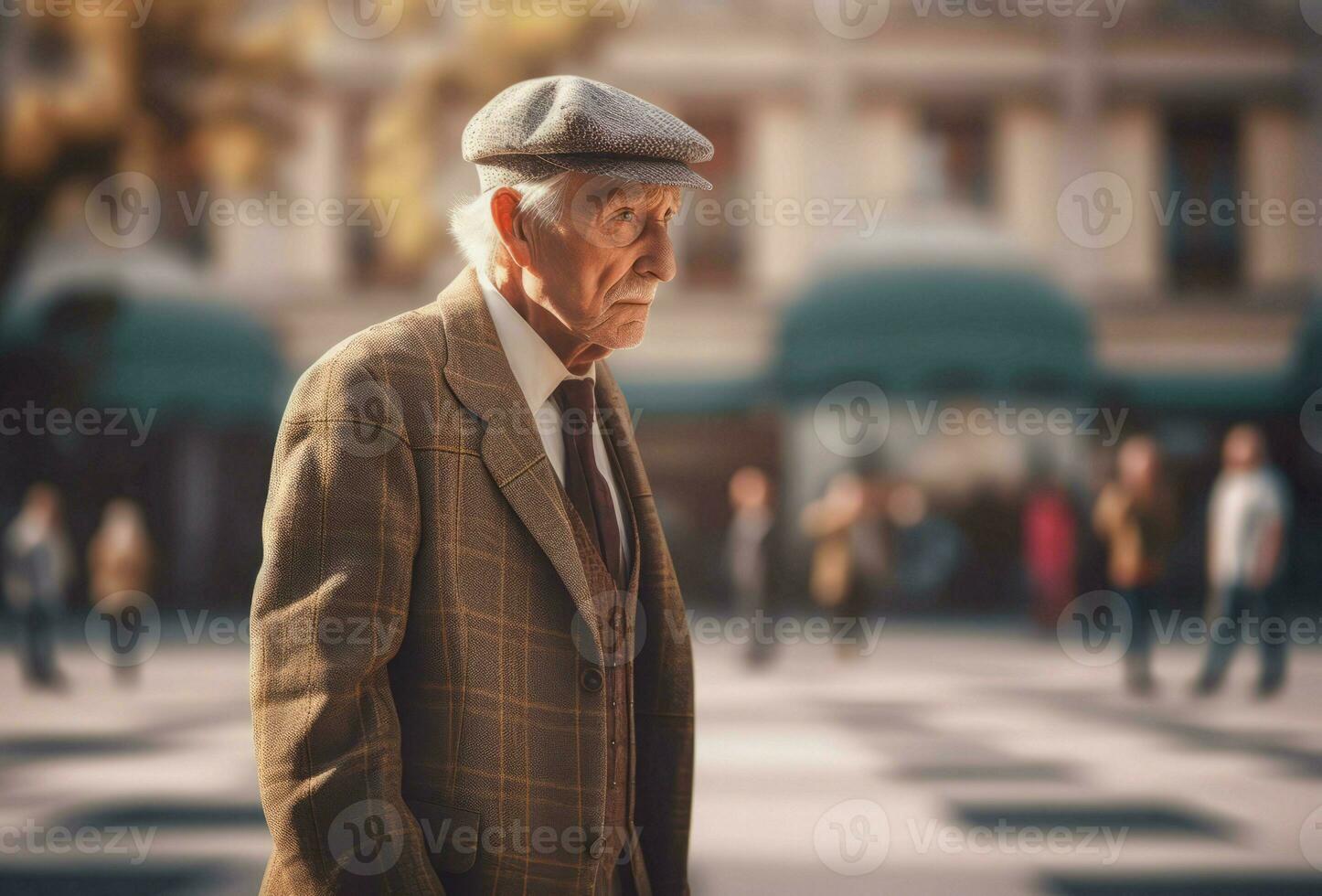 ouderen heer wandelen stad. genereren ai foto