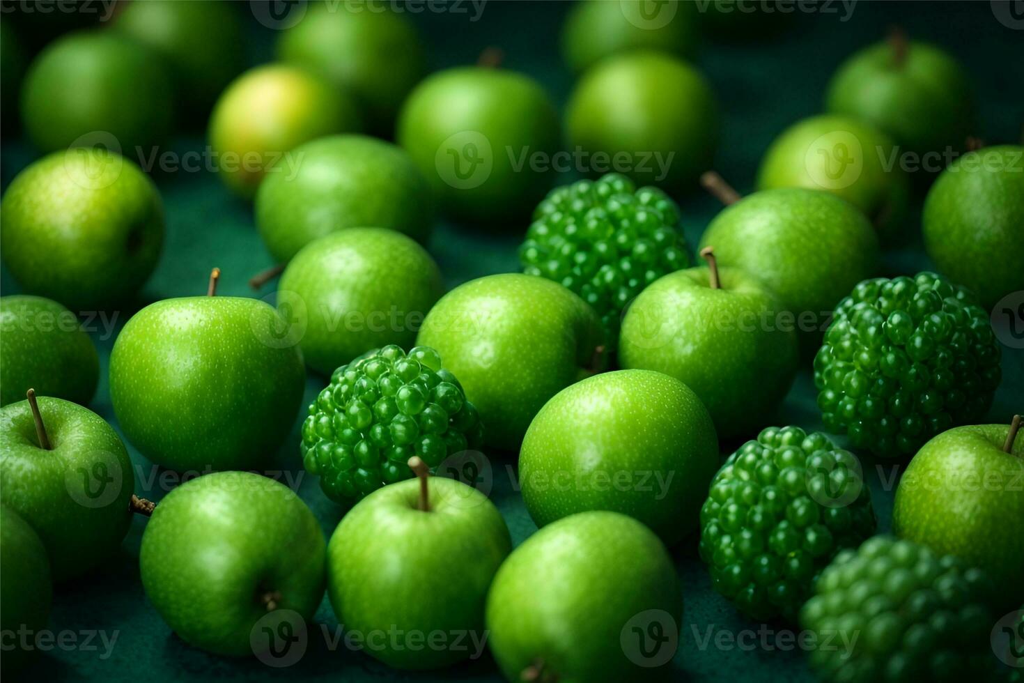herhalen naadloos patroon tegel, groen fruit, donker groen achtergrond. ai gegenereerd foto