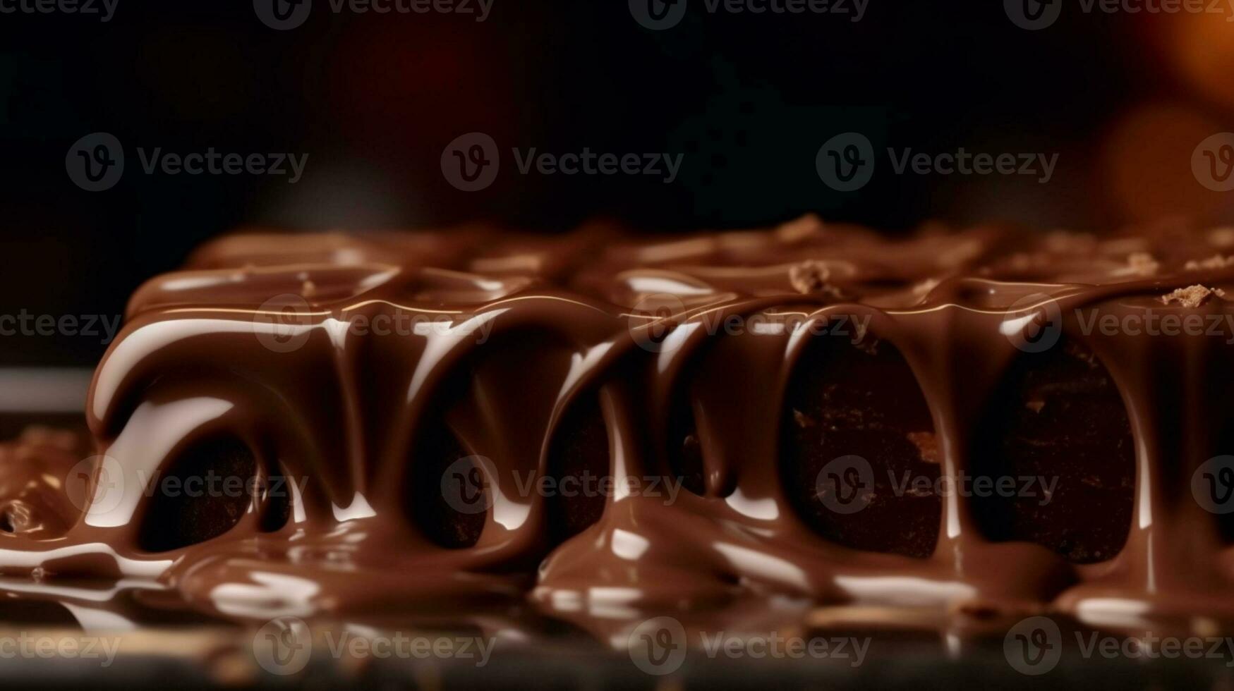 onweerstaanbaar chocola vreugde, detailopname visie van een watertanden bar met ruimte voor tekst. ai gegenereerd foto