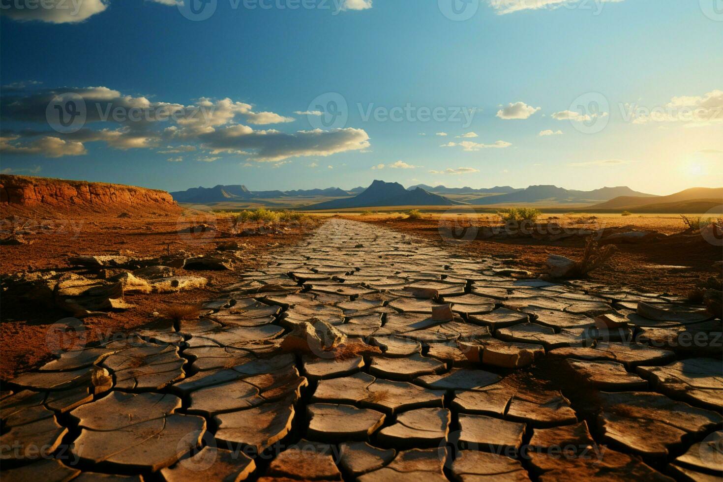 verwoesting geopenbaard gebarsten aarde in woestijn onthult klimaat veranderingen verontrustend Effecten ai gegenereerd foto