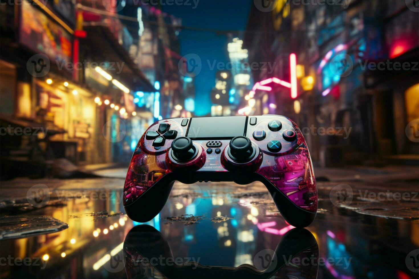 gaming Bij nacht met joystick, illustreren laat nacht video spel gewoonte ai gegenereerd foto