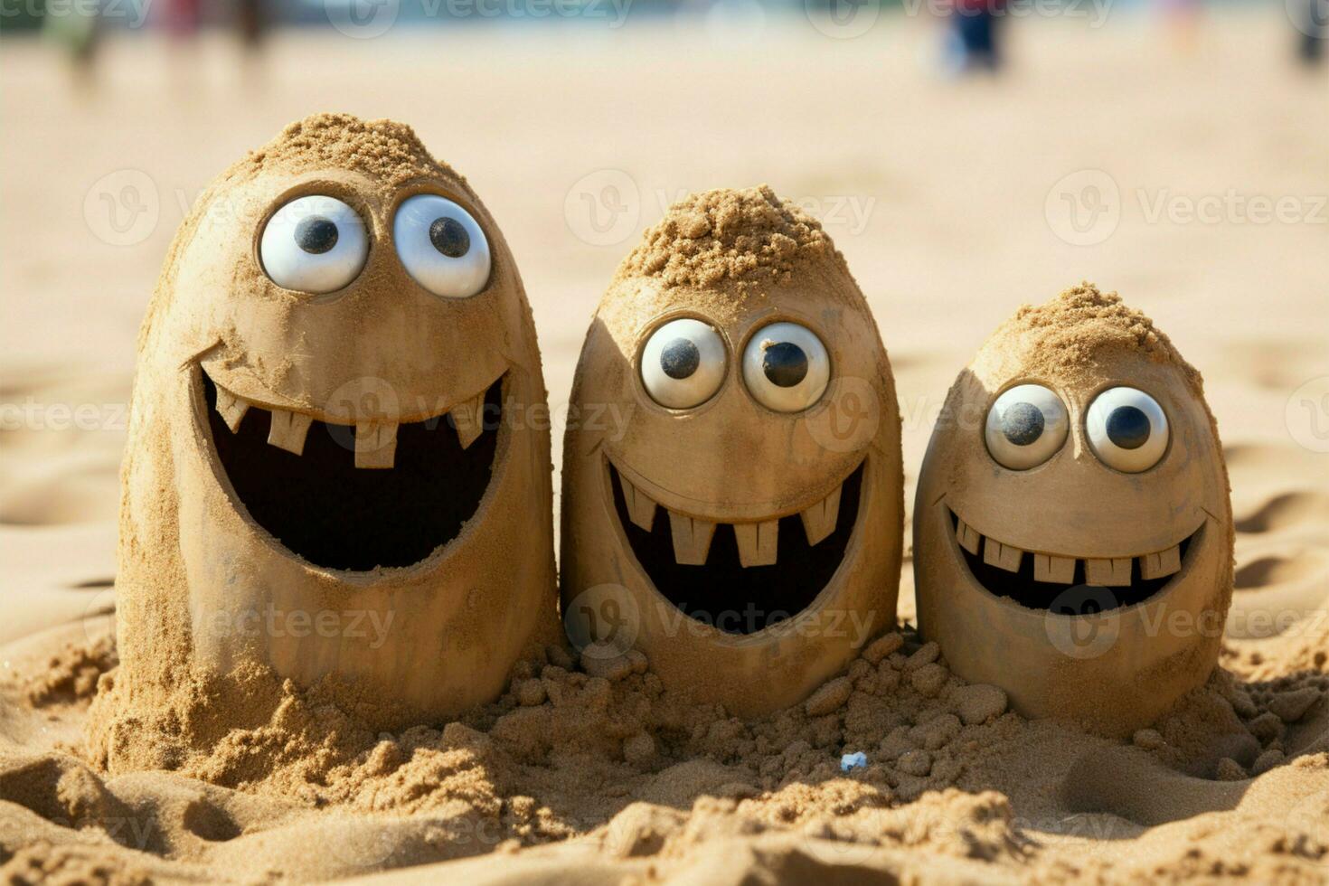 gedeeld momenten familie gezicht symbool Aan zanderig strand, kamer voor personalisatie ai gegenereerd foto