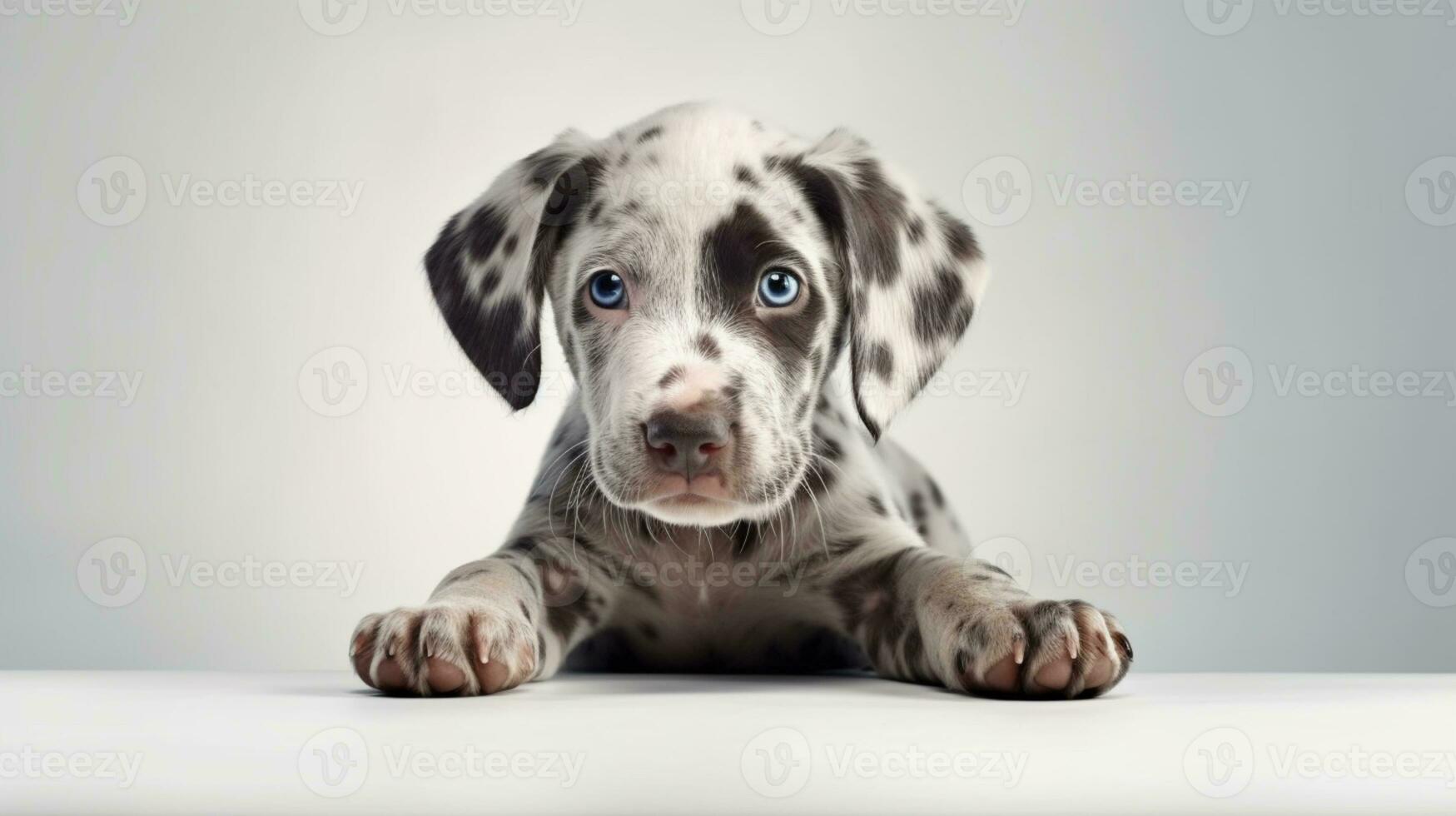 schattig puppy met poten over- wit teken. kathoula laboratorium mengen hond ai gegenereerd foto