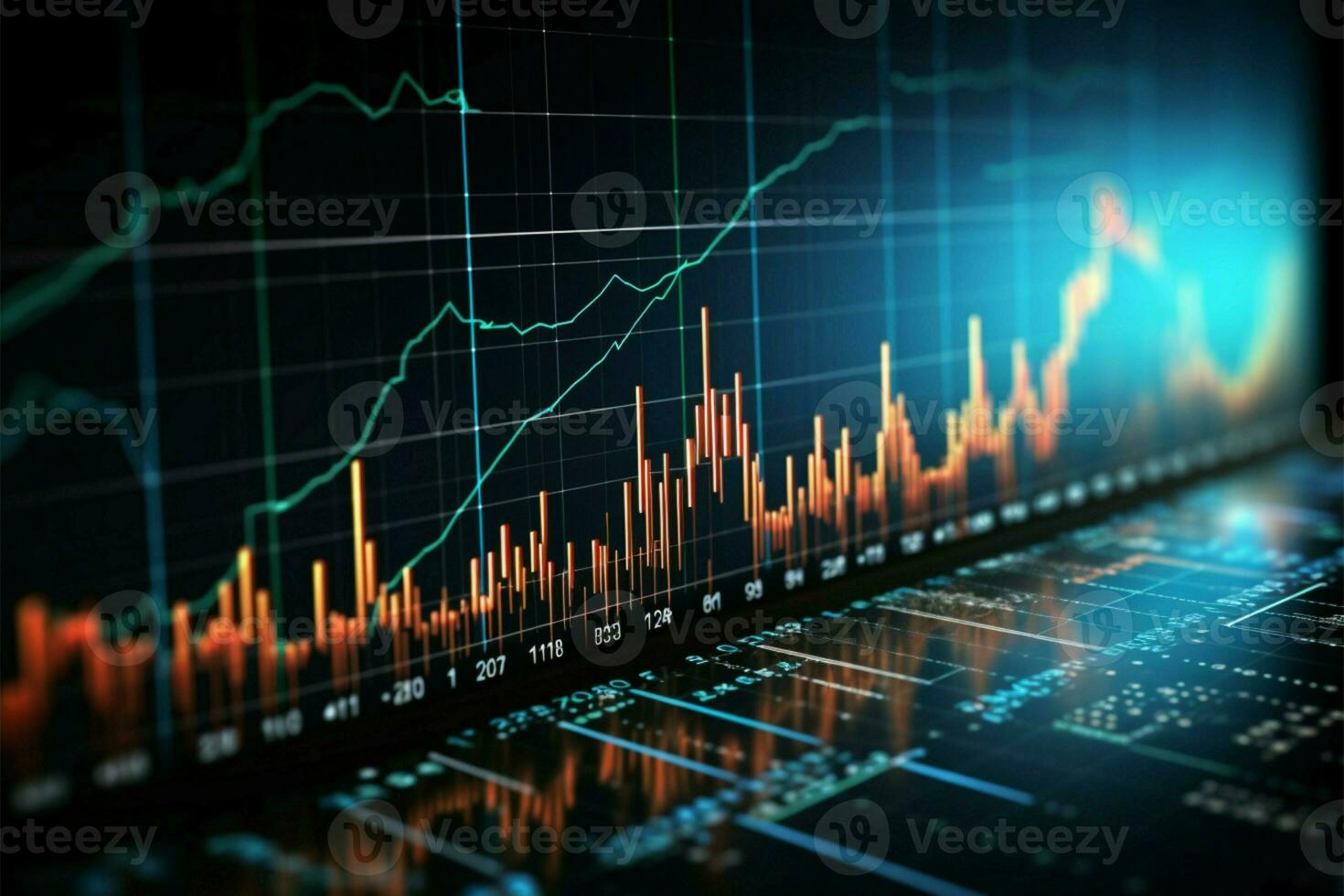 bedrijf en voorraad markt grafieken titel beeld financieel trends en prestatie analyse visualisatie ai gegenereerd foto