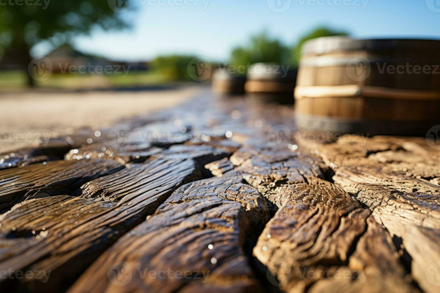 rustiek charme in focus detailopname van getextureerde houten loop, een natuurlijk achtergrond ai gegenereerd foto