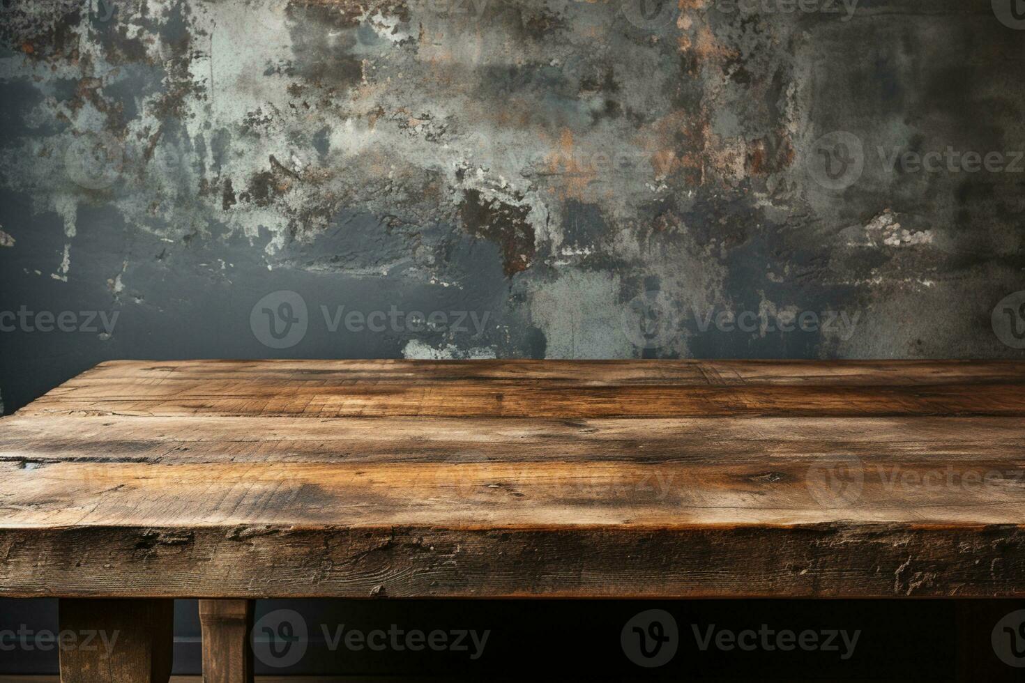 rustiek hout tafel oppervlakte aangevuld met grunge beton getextureerde muur ai gegenereerd foto