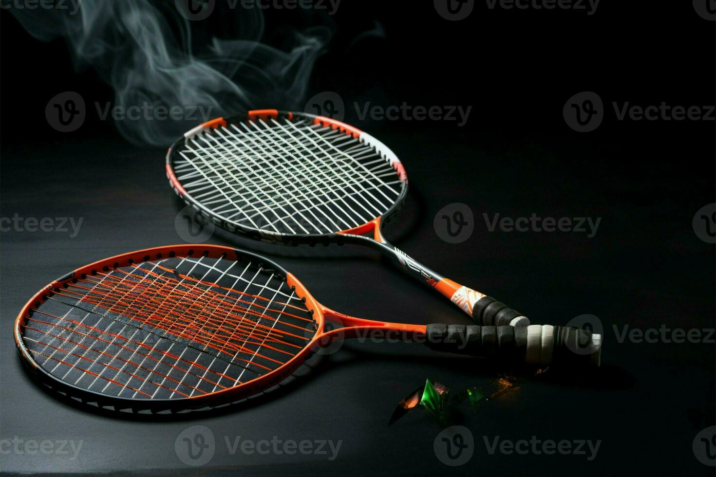 badminton concept, racket, shuttles, winnaars geest Aan zwart achtergrond ai gegenereerd foto