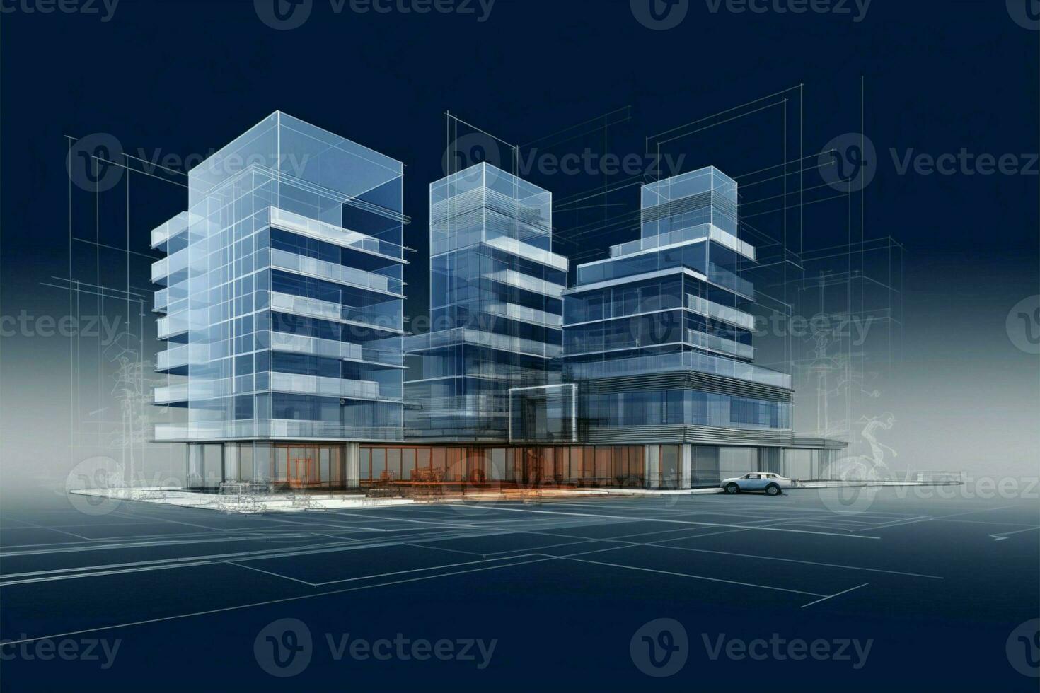 stedelijk ontwerp essence gebouw wireframe in 3d, artistiek schetsen, vector renderen ai gegenereerd foto
