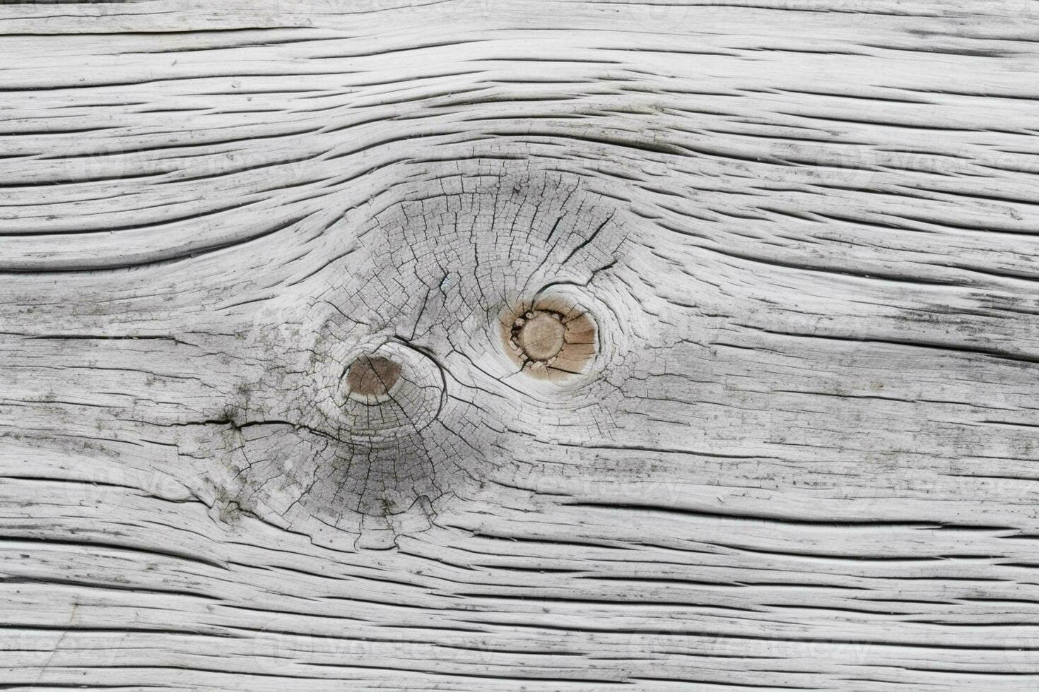 opvallend contrast van een getextureerde houten bord Aan wit hout. ai gegenereerd foto