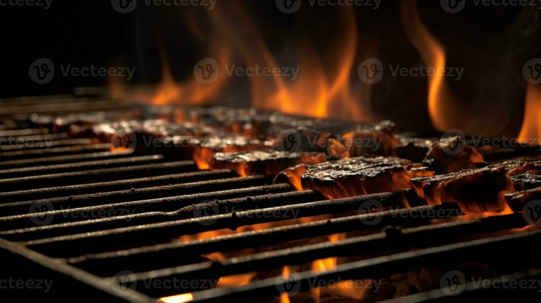 vlammen van smaak, een vurig barbecue rooster in afwachting de sissen en schroeien. ai gegenereerd foto