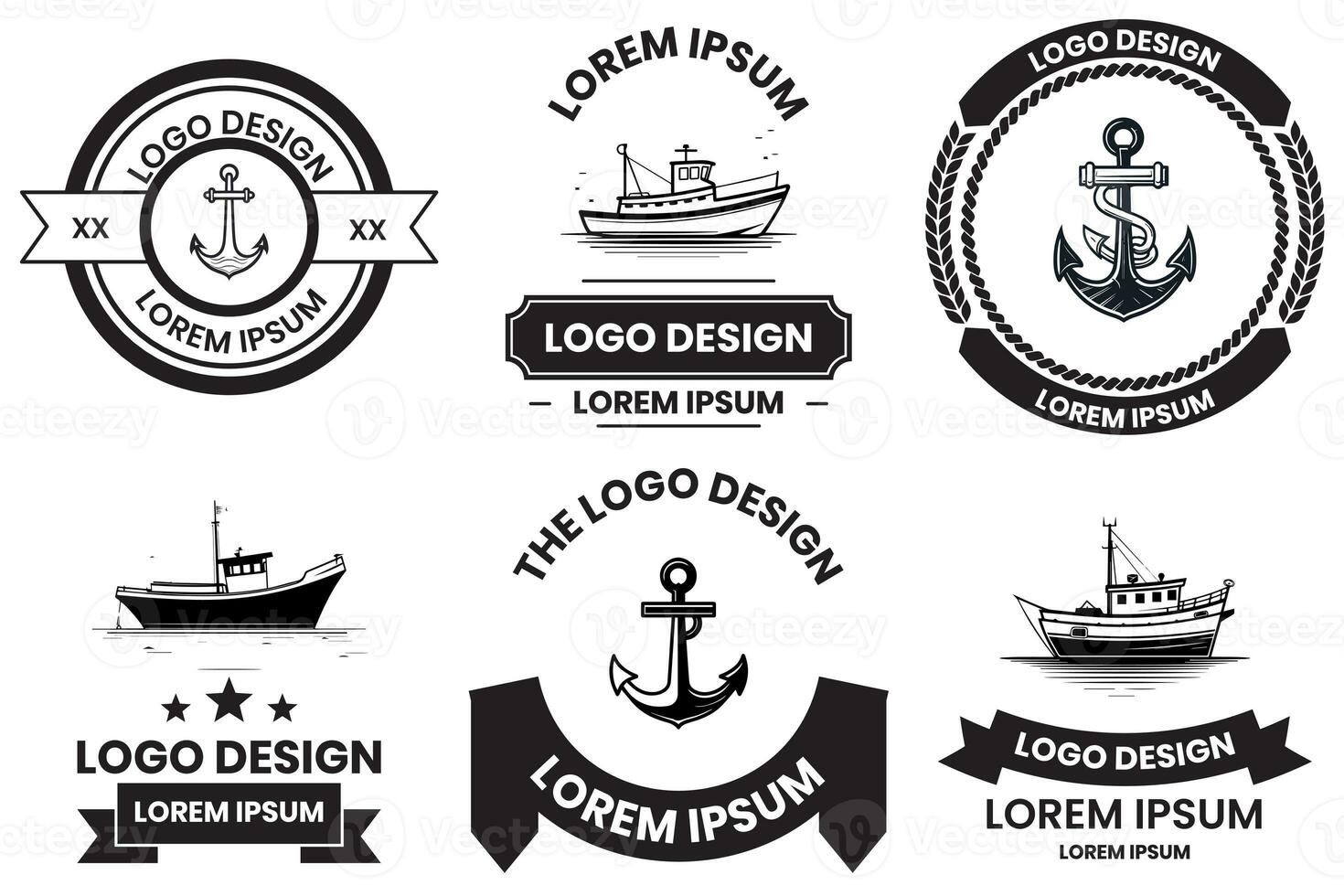 visvangst en maritiem logo in vlak lijn kunst stijl foto