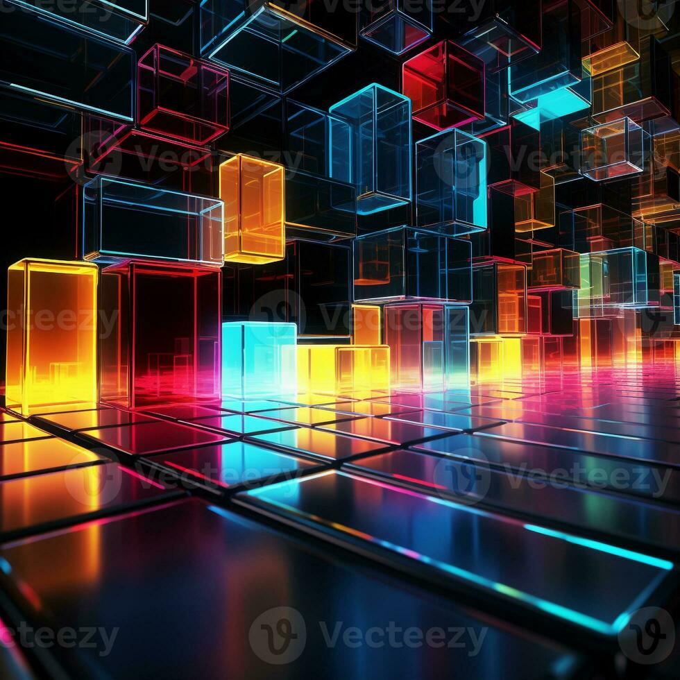 3d abstract achtergrond abstract tech stad achtergrond abstract kubussen achtergrond digitaal plein achtergrond ai gegenereerd foto