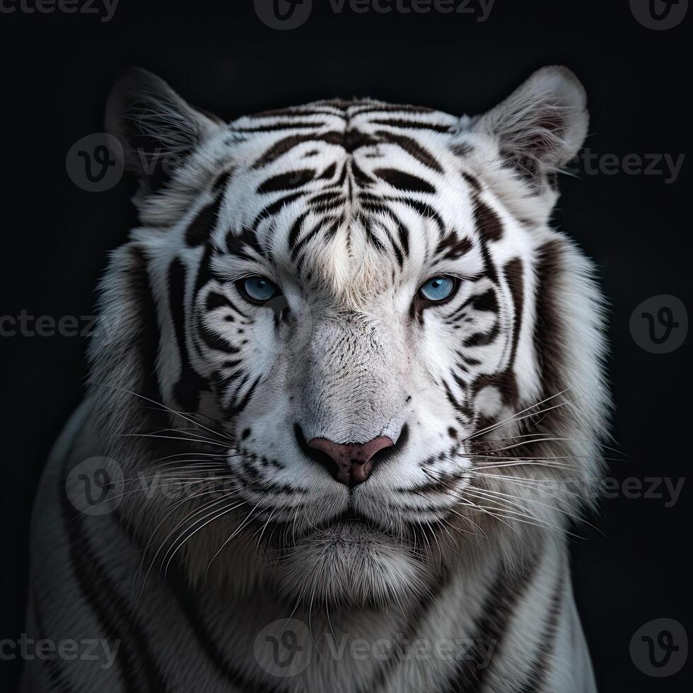 een wit tijger met blauw ogen ai generatief foto