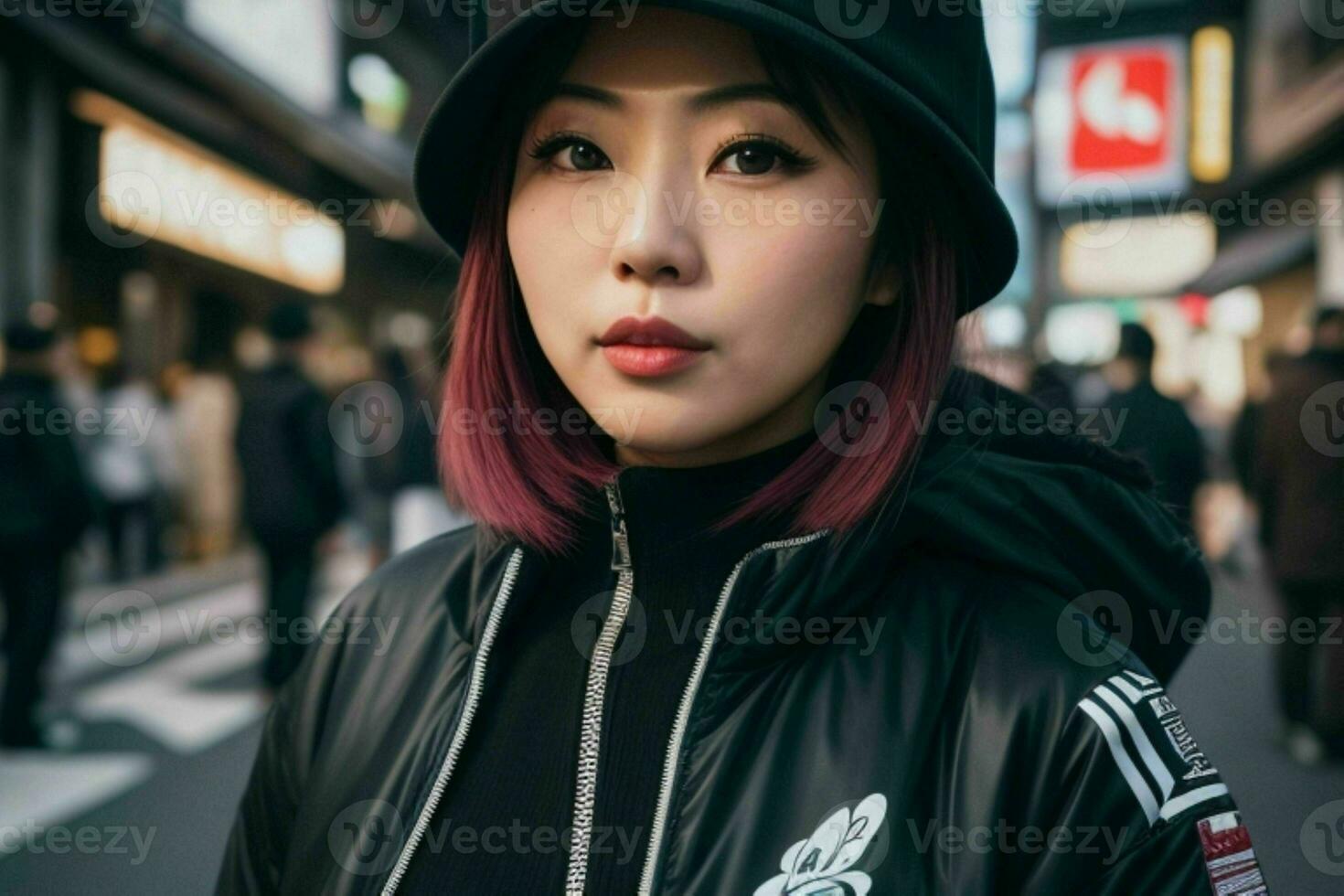 portret van een vrouw in streetwear Aan de straat. pro foto