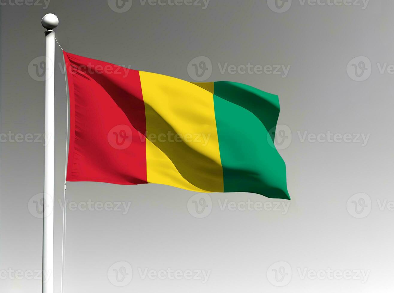 Guinea nationaal vlag golvend Aan grijs achtergrond foto