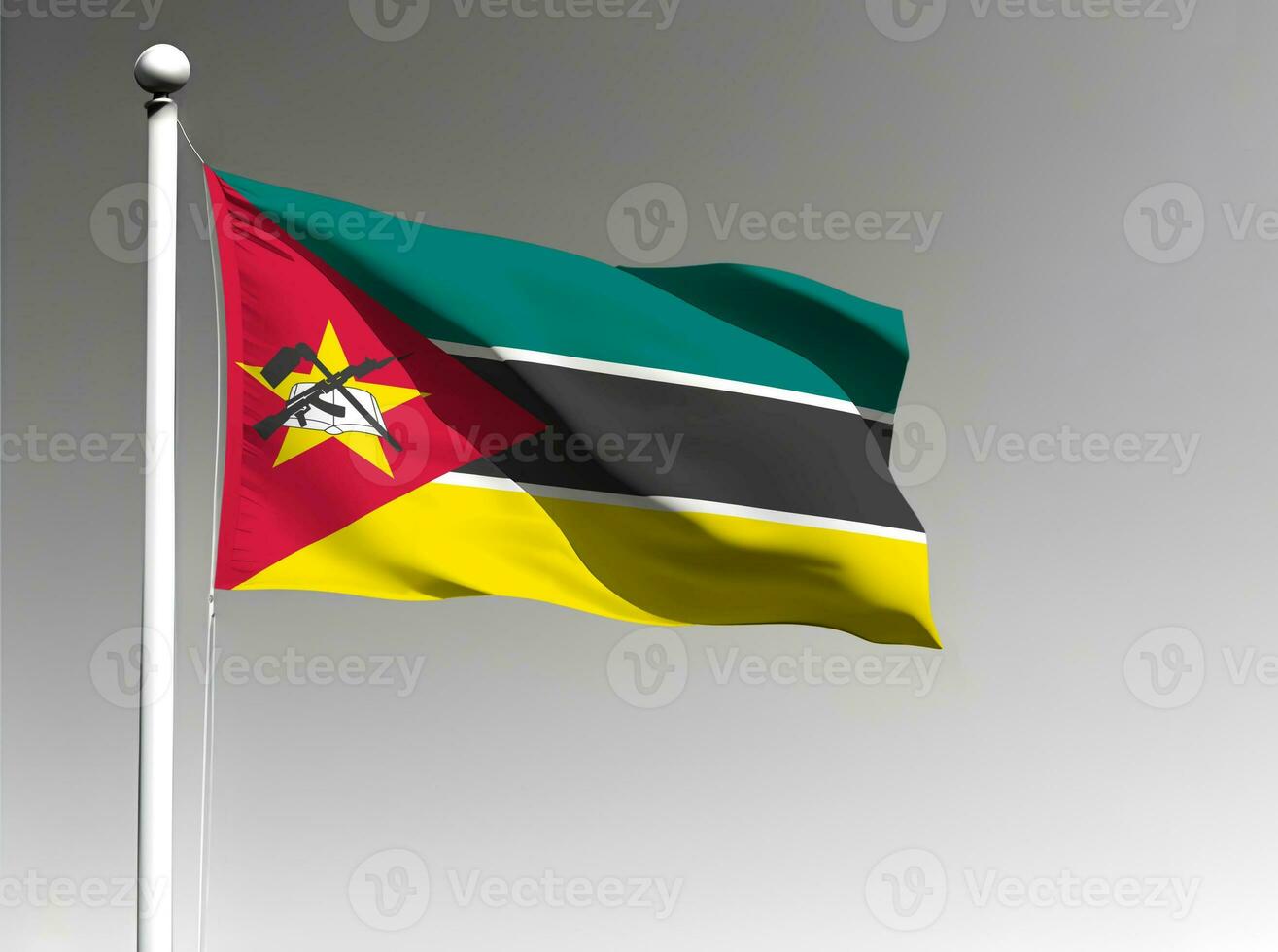 Mozambique nationaal vlag golvend Aan grijs achtergrond foto