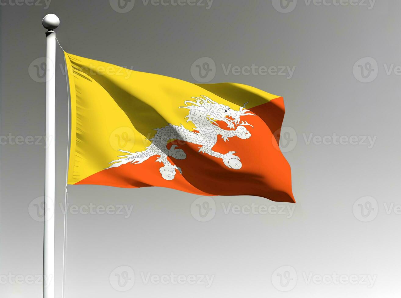 Bhutan nationaal vlag golvend Aan grijs achtergrond foto