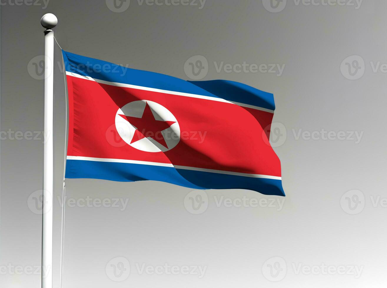 noorden Korea nationaal vlag golvend Aan grijs achtergrond foto