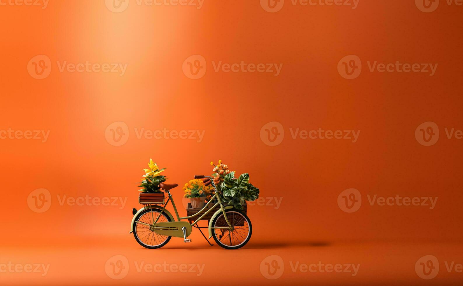 antiek fiets met planten Aan roodachtig groen achtergrond wielersport naar verminderen auto gebruik en verminderen globaal opwarming.generatief ai. foto