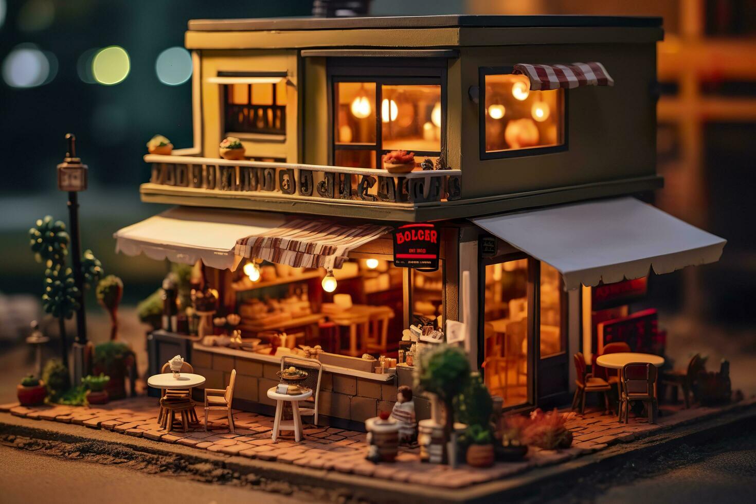 een charmant en knus koffie winkel reeks naast een bezig snelweg met warm en gouden zonsondergang licht, en een pittoreske zonsondergang visie met levendig kleuren. ai generatief foto