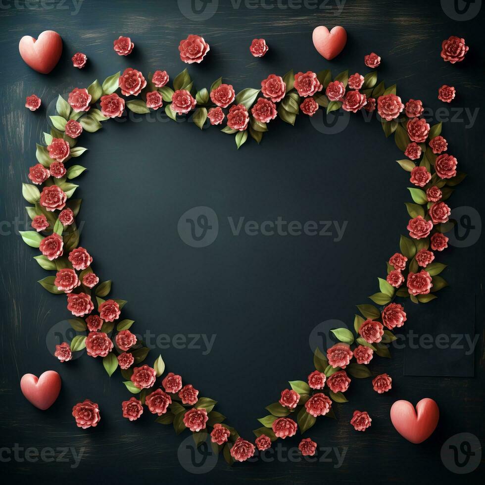 valentijnsdag dag hart vorm van rozen en hart kader bruiloft. generatief ai foto