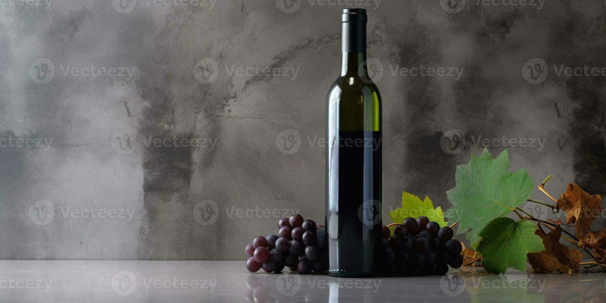 een tapijtwerk van weelde, een fles van wijn en een glas met een bundel van druiven Aan tafel. generatief ai foto