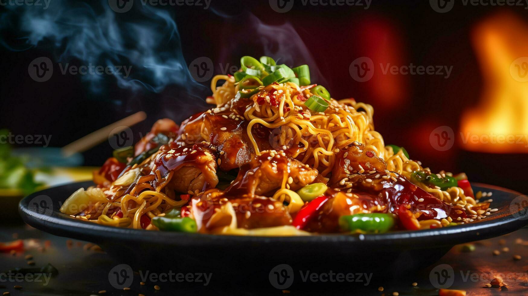 een yakisoba met vervagen achtergrond ai generatief foto