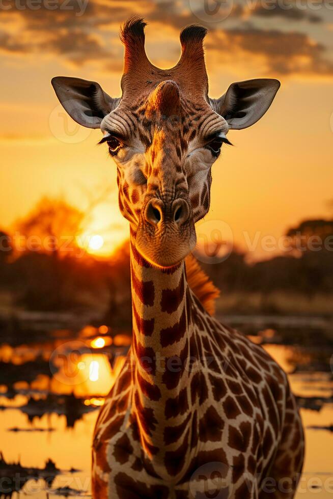 een giraffe foerageert Aan de savanne in Afrika. ai generatief foto