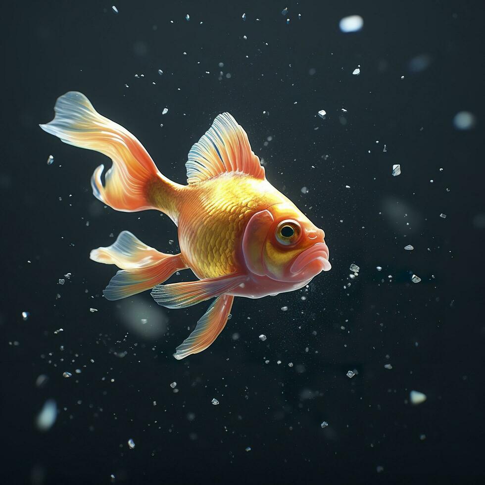 prachtig gekleurde goudvis zwemmen in de Doorzichtig aquarium water. 3d animatie zwemmen goudvis. ai generatief foto