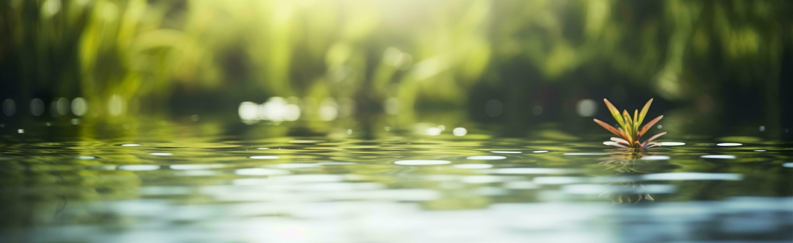 wazig beeld van natuurlijk achtergrond van water en planten. generatief ai foto