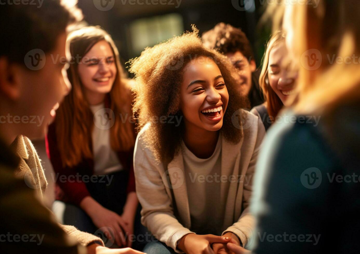 een groep van studenten verzameld in een cirkel, wereld studenten dag afbeeldingen foto