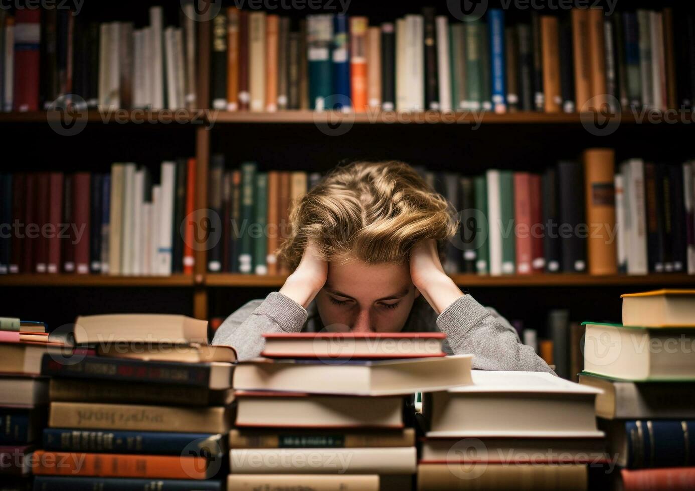 een leerling zittend in een bibliotheek, wereld studenten dag afbeeldingen foto