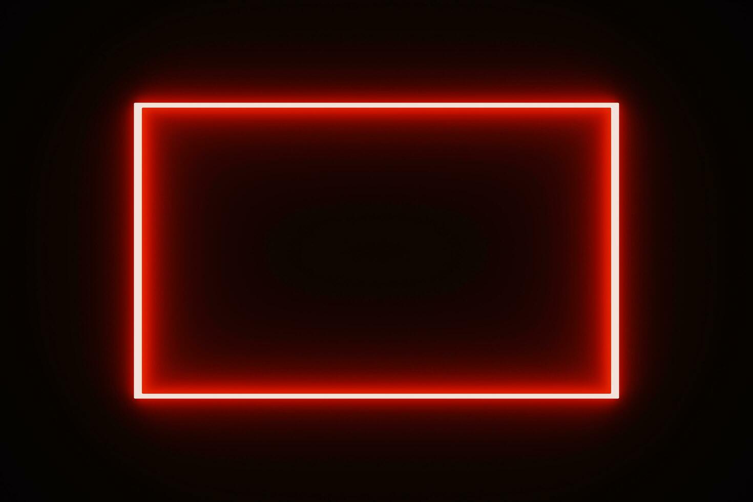 rood toon plein kader neon licht lamp geïsoleerd Aan zwart achtergrond voor grafisch ontwerp, in beweging licht, ontwerp bedekking element met kopiëren ruimte in midden. foto