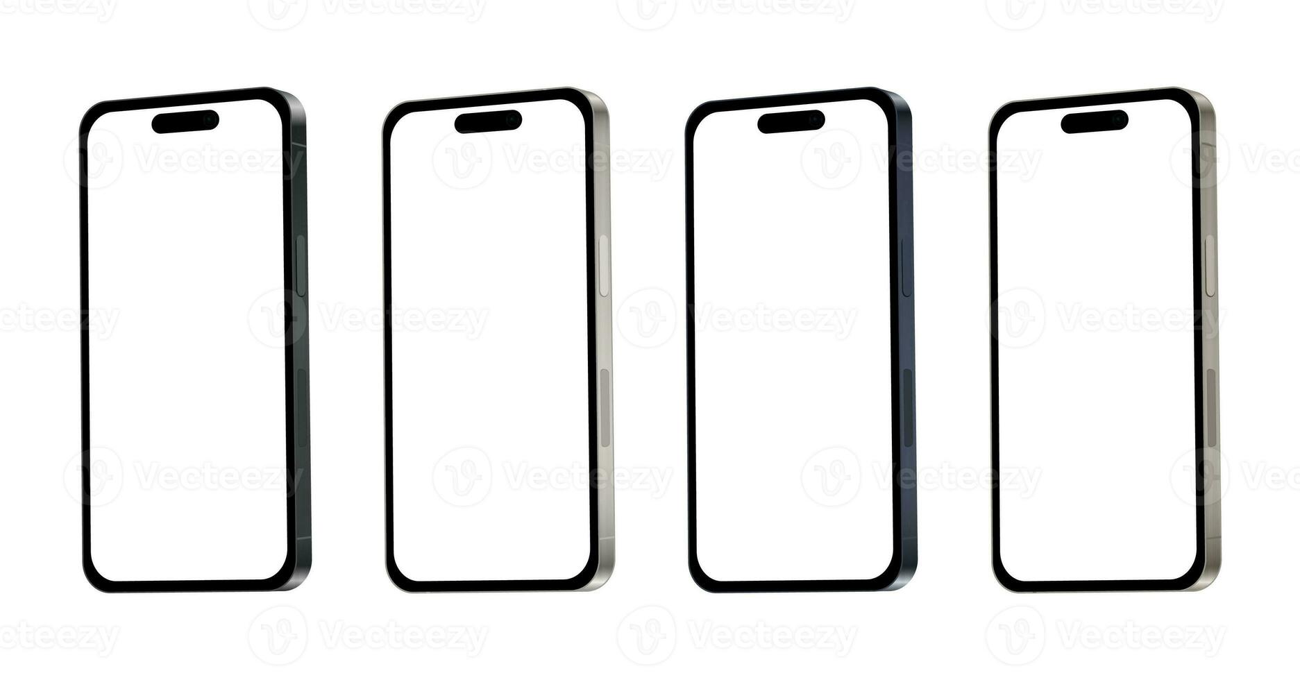 nieuw smartphone 15 pro, modern smartphone apparaatje, reeks van 4 stukken in nieuw origineel kleuren - vector foto