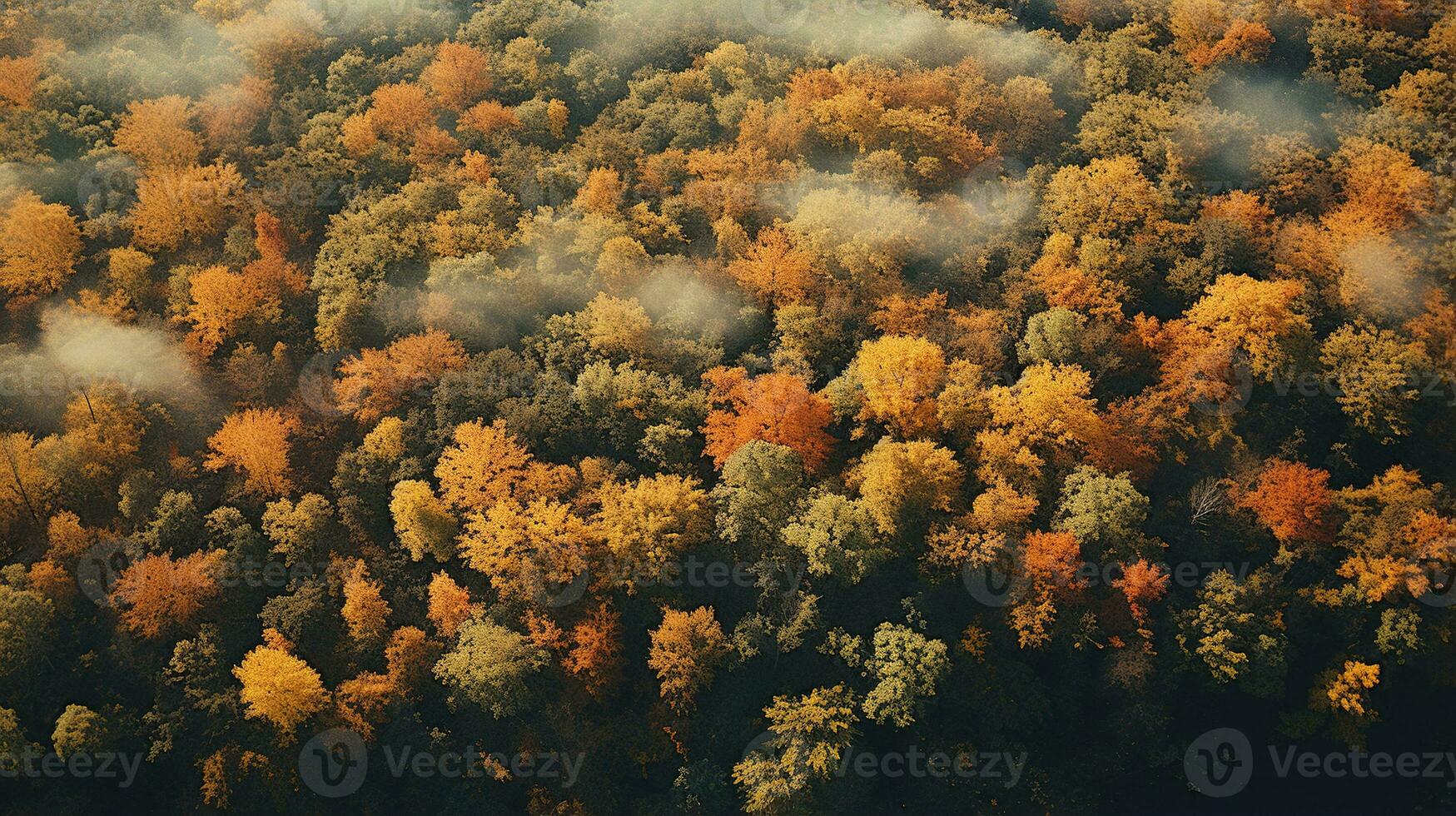 generatief ai, herfst kleurrijk Woud mooi landschap in hipster wijnoogst retro stijl, gedempt neutrale kleuren. foto