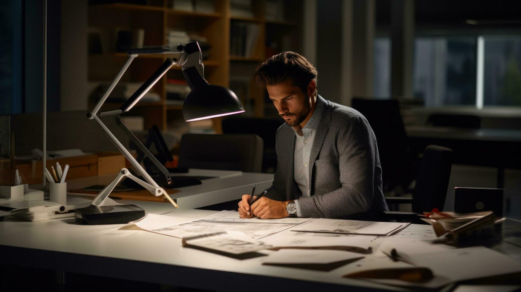 professioneel architect werken Bij de bureau Bij werk foto