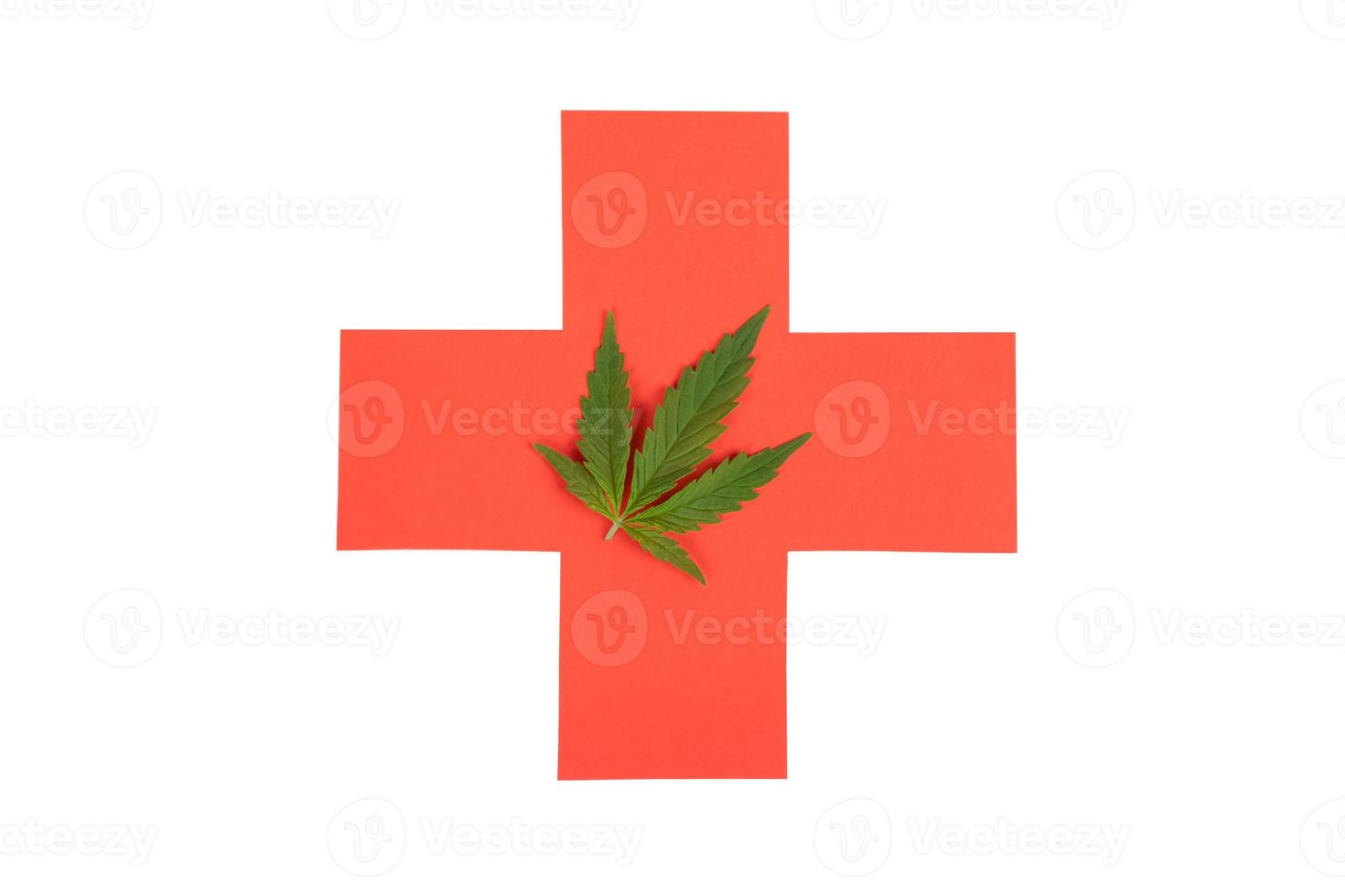 gezondheidszorg teken en cannabis blad geïsoleerd op een witte achtergrond, medische marihuana foto
