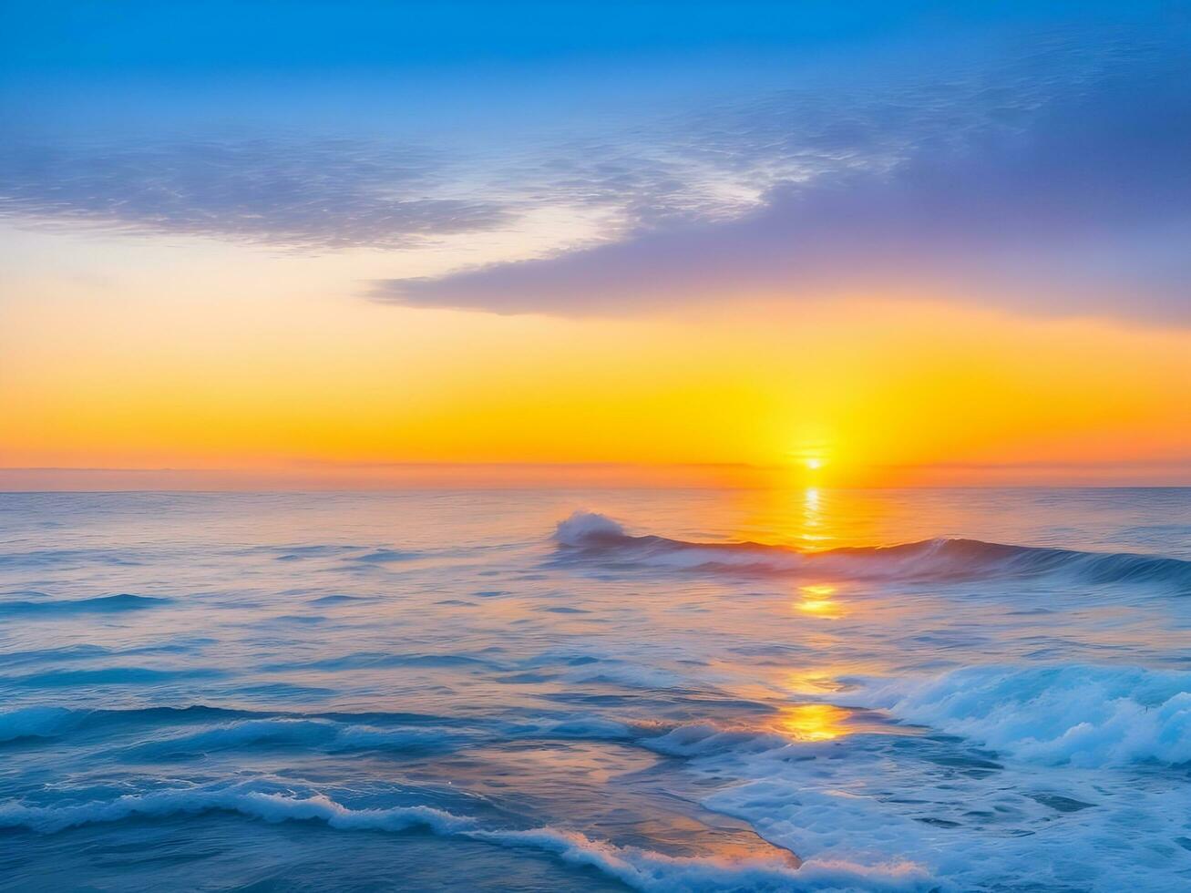 natuur schoonheid schijnt in rustig kust- zonsondergang, ai generatief foto
