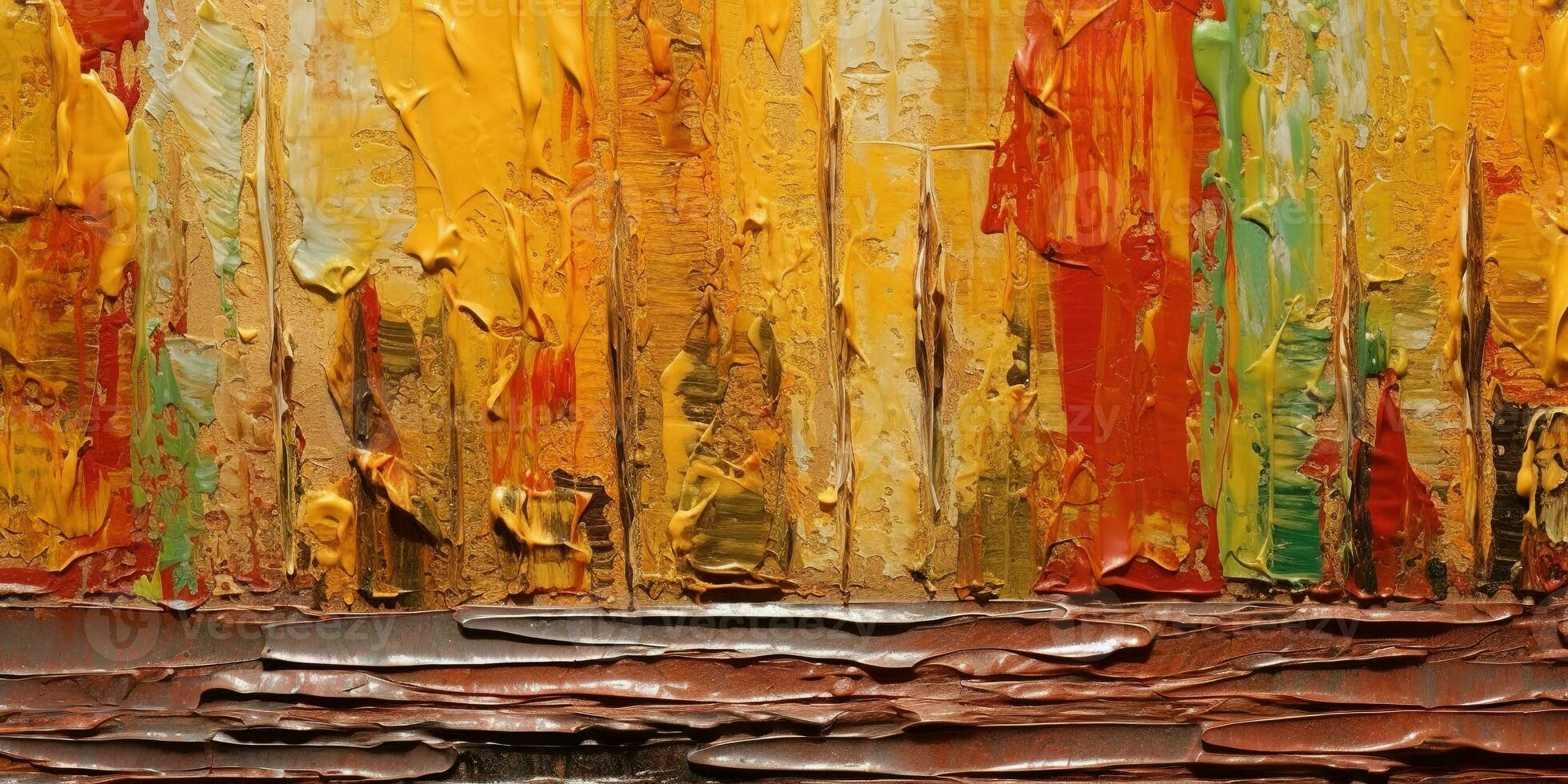 generatief ai, detailopname van impasto abstract ruw herfst kleuren kunst schilderij textuur, oranje vallen achtergrond foto