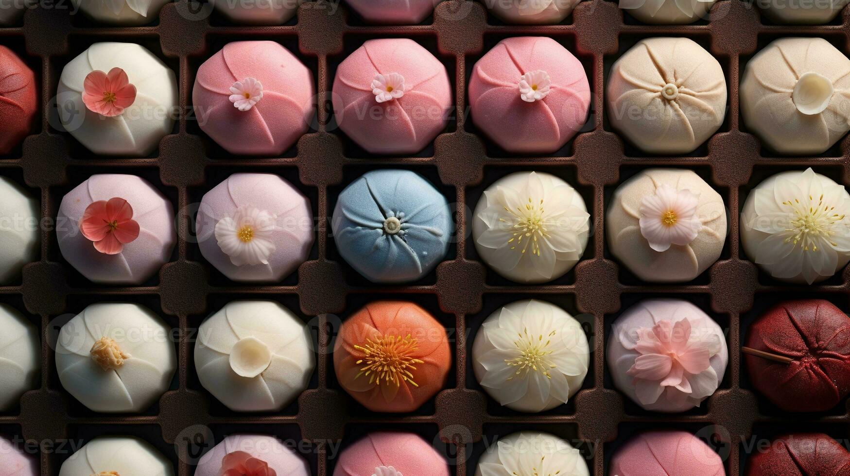 generatief ai, Japans traditioneel banketbakkerij taart wagashi, divers types van snoepgoed foto