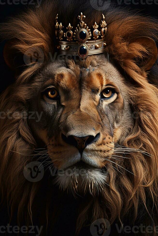 een afbeelding portret van een mannetje leeuw met groot manen in de achtergrond generatief ai foto