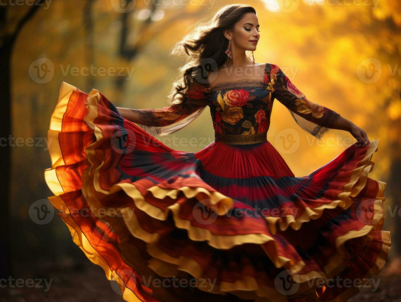 foto van emotioneel dynamisch houding Mexicaans vrouw in herfst ai generatief