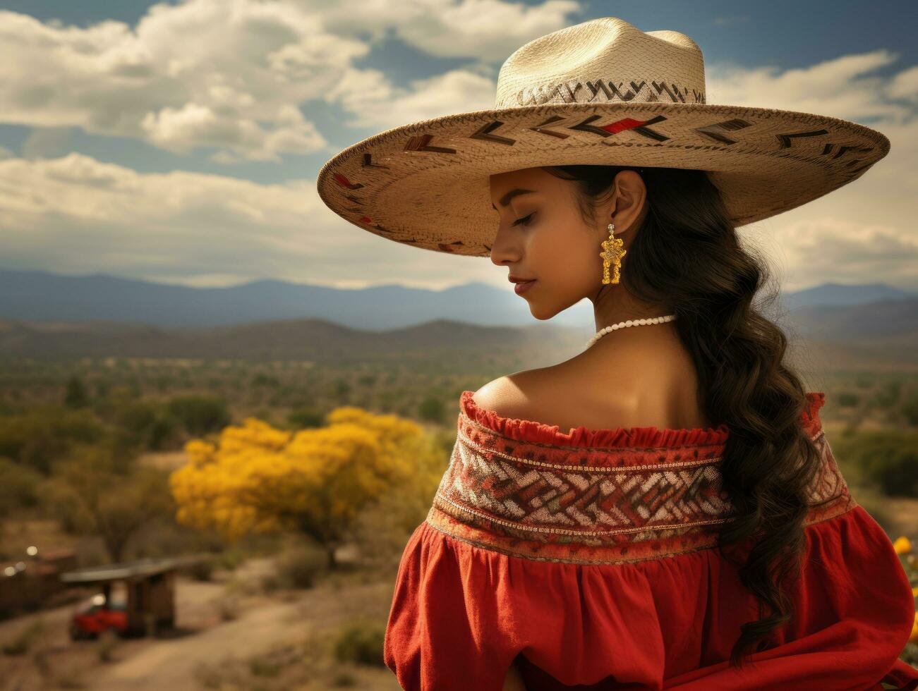 foto van emotioneel dynamisch houding Mexicaans vrouw in herfst ai generatief