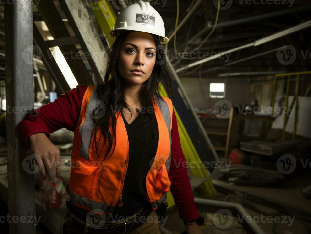 foto schot van een natuurlijk vrouw werken net zo een bouw arbeider ai generatief