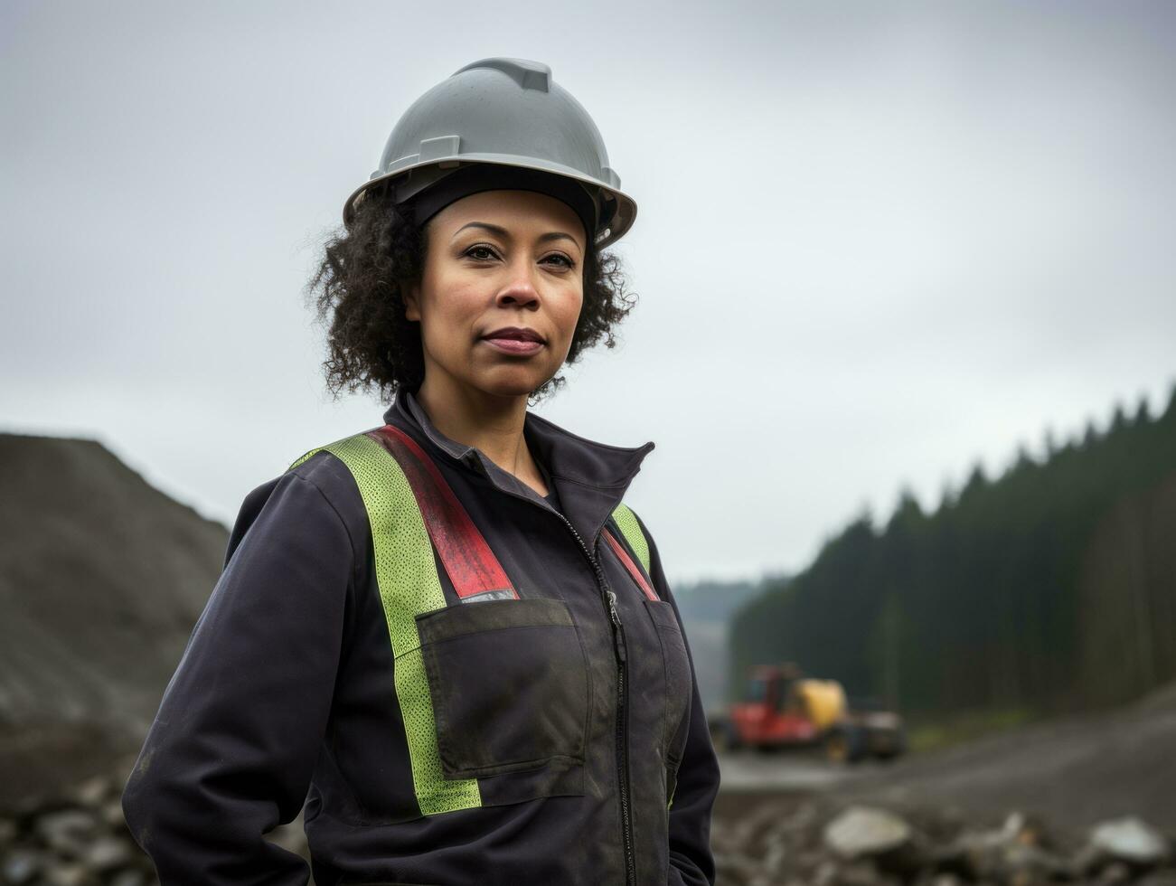 foto schot van een natuurlijk vrouw werken net zo een bouw arbeider ai generatief