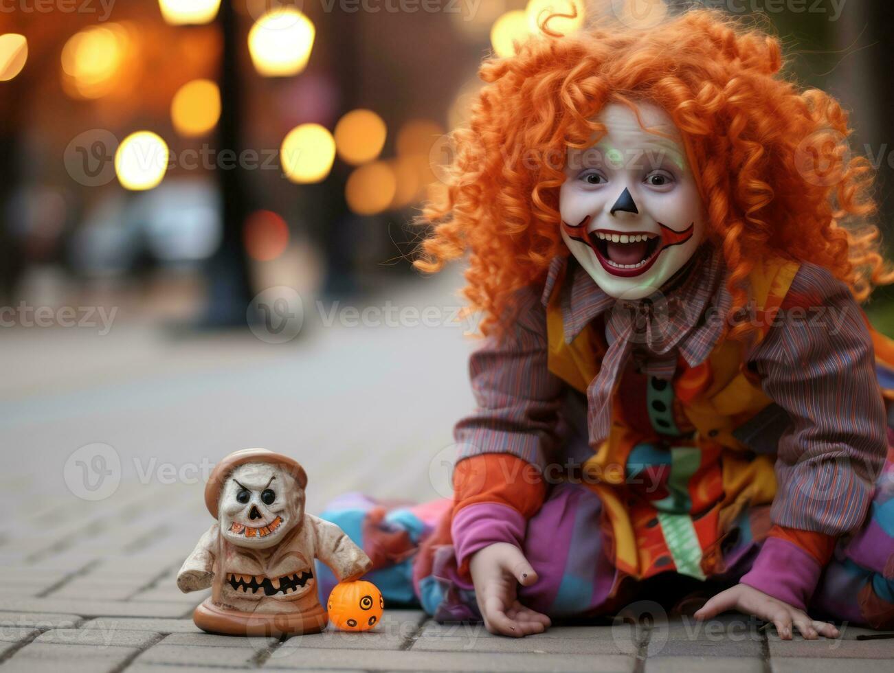 kind in een halloween kostuum met een speels houding ai generatief foto
