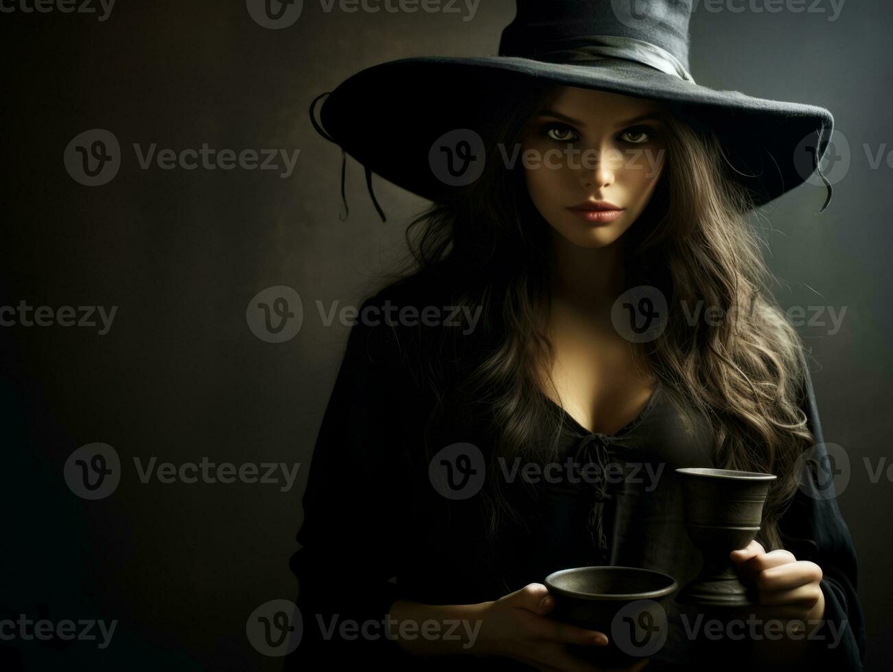 vrouw gekleed net zo een heks voor halloween ai generatief foto