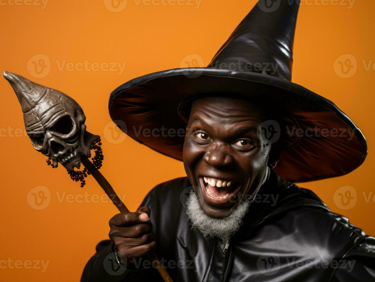 Mens in een halloween kostuum met een speels houding ai generatief foto