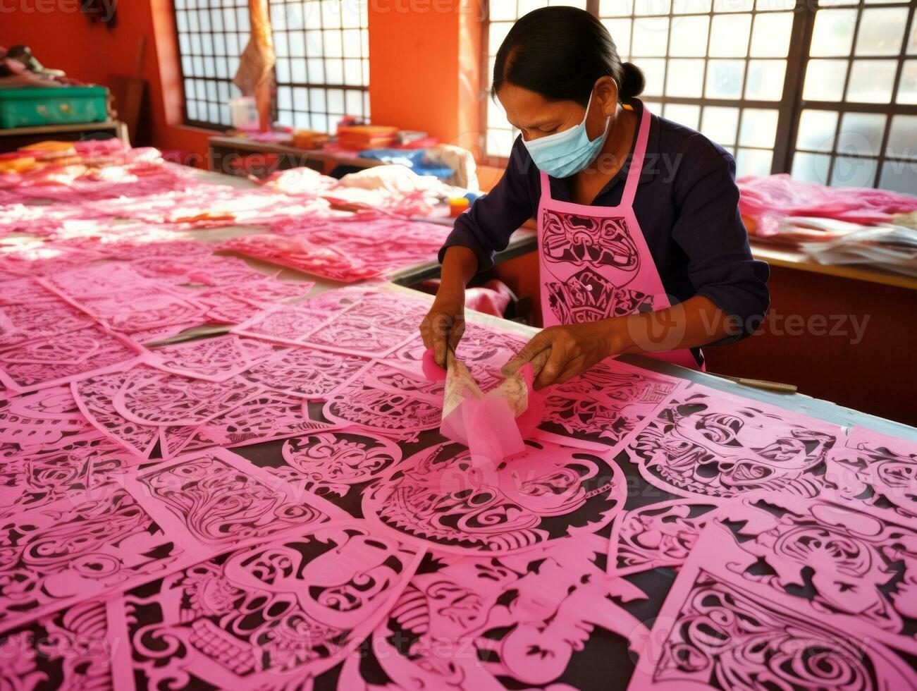 Dames creëren papel picado kleurrijk papier decoraties ai generatief foto